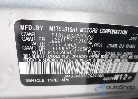 2025 Mitsubishi Outlander Se 2.5 2Wd from USA, damaged, VIN JA4J3VA87SZ021160